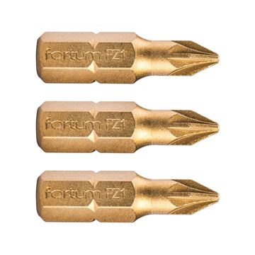 Hrot křížový pozidriv, sada 3ks, PZ 1x25mm,titan. úprava, S2 (4741371) FORTUM-KITO