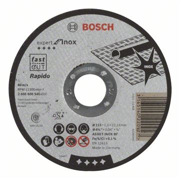 Bosch Dělicí kotouč rovný Expert for Inox - Rapido AS 60 T INOX BF, 115 mm, 1,0 mm