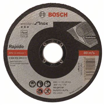 Bosch Dělicí kotouč rovný Standard for Inox - Rapido WA 60 T BF, 115 mm, 22,23 mm, 1,0 mm